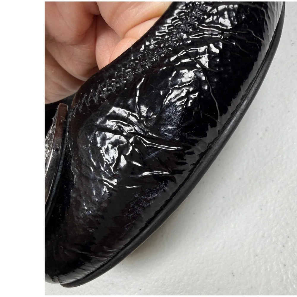 Tory Burch Reva Ballet Flats Women 7 Black Patent Leather Logo Glitter Medallion